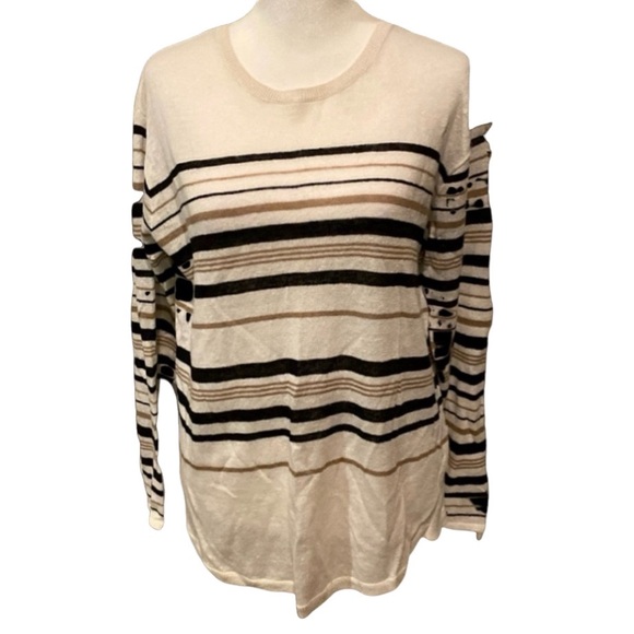 J. Jill Sweaters - J.Jill crew neck sweater. Size S. Cream with black and brown stripes.